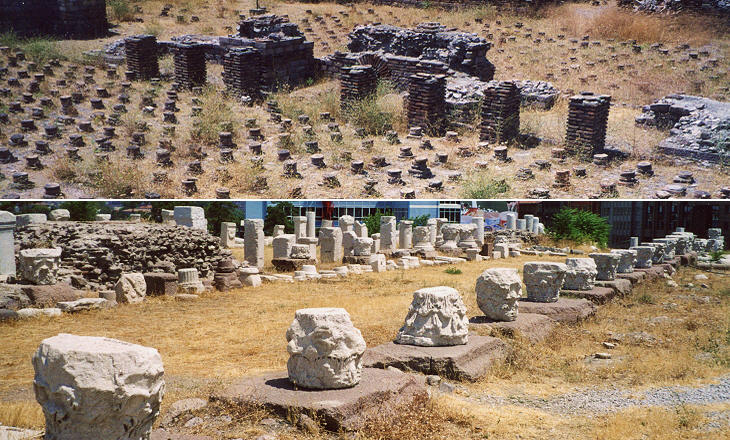 (above) Hypocaust (heating system) of the Roman Baths; (right) Roman ruins