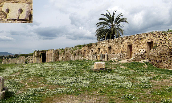 Cisterns; (inset) marble bench of latrines