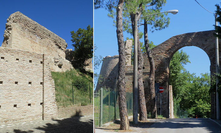 (left) Old fortress at the top of the hill; (right) Porta Montanara which was opened in its walls