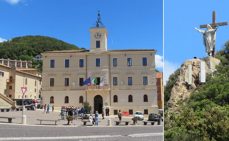 (left) Town Hall; (right) statue of the shrine of S. Maria delle Grazie