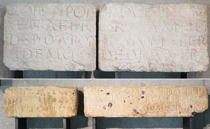 Vesunna Gallo-Roman Museum: inscriptions celebrating the construction of the amphitheatre and of a wall surrounding the Temple to Vesunna