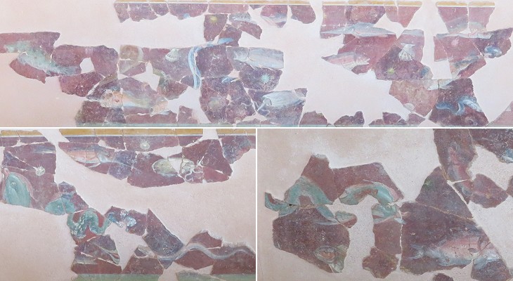 Vesunna Gallo-Roman Museum: frescoes in the peristyle of Roman house near Tour Vesone