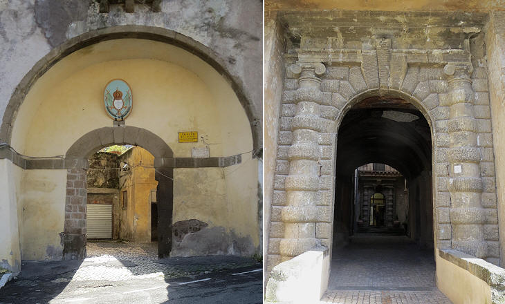 (left) Entrance to the town and to Palazzo Conti; (right) main entrance to Palazzo Conti