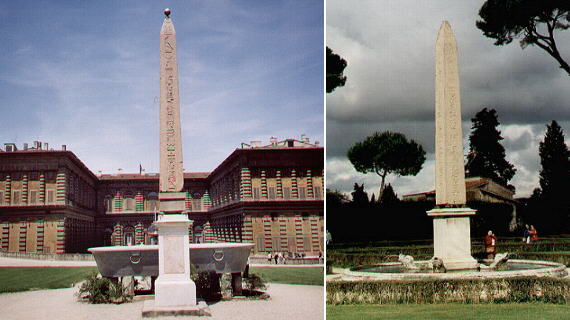 Obelisk in Boboli and its copy in Villa Medici