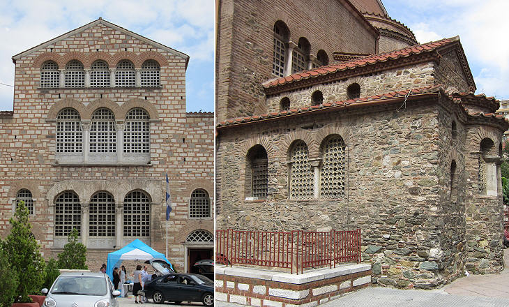 Agios Dimitrios: (left) façade; (right) chapel near the apse