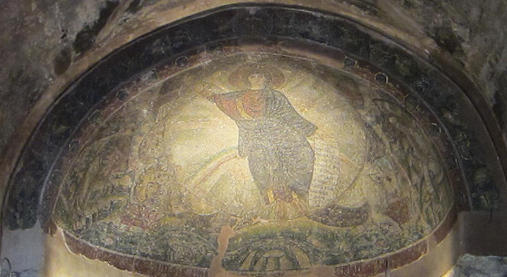 Osios David (Vth century): mosaic of the apse portraying Ezekiel's vision