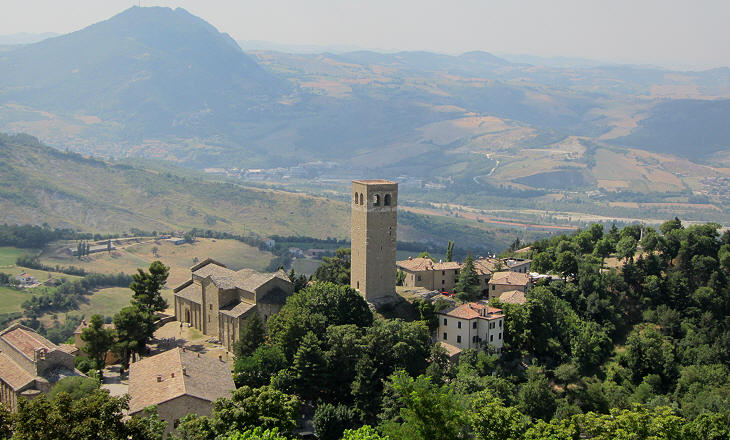View of the Cathedral of San Leo and of the River Marecchia valley from the fortress
