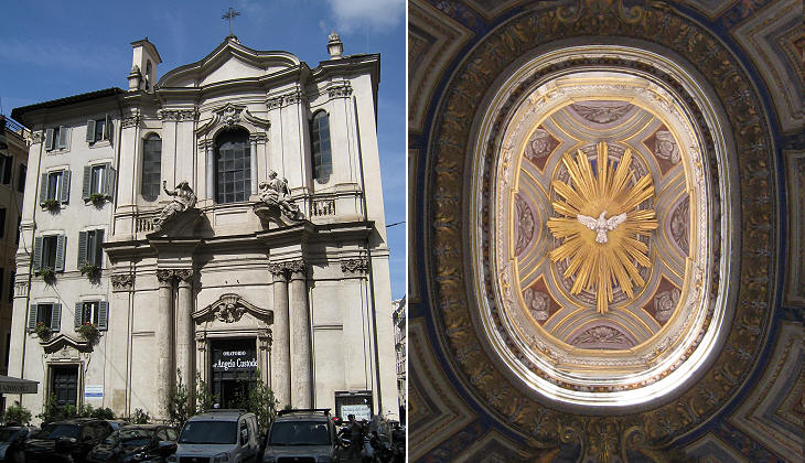 (left) Oratorio del SS. Sacramento; (right) detail of its ceiling